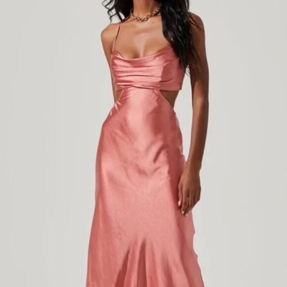 Astr The Label Colette Pink Satin Cutout Midi Dress (0613) - Picture 2 of 7